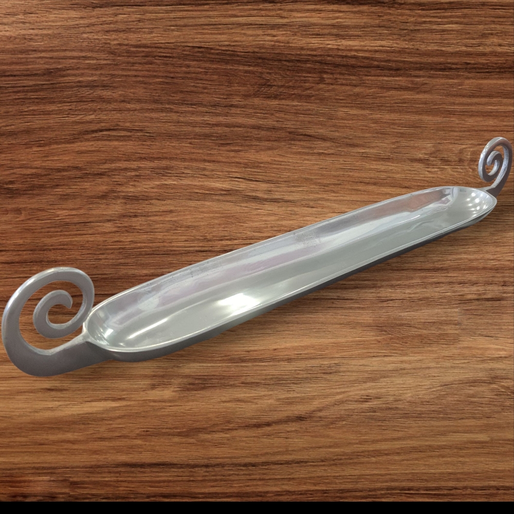 Elegant Silver Serving Tray with Swirl Handles